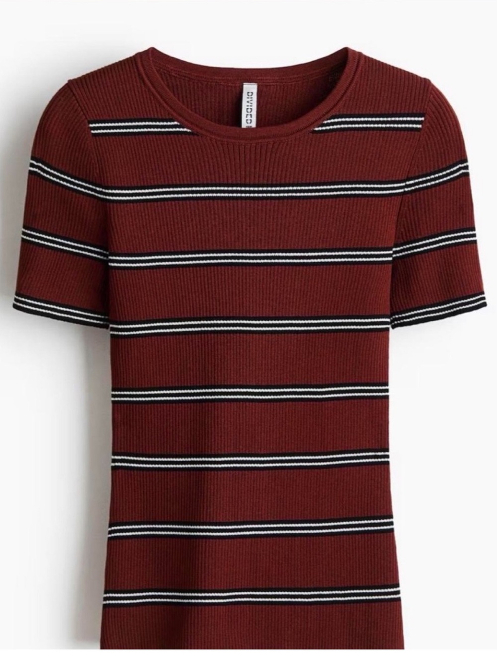 H&M Women's Red/Rust Ribbed Stripe Short-Sleeve Top {Small} - Picture 4 of 6